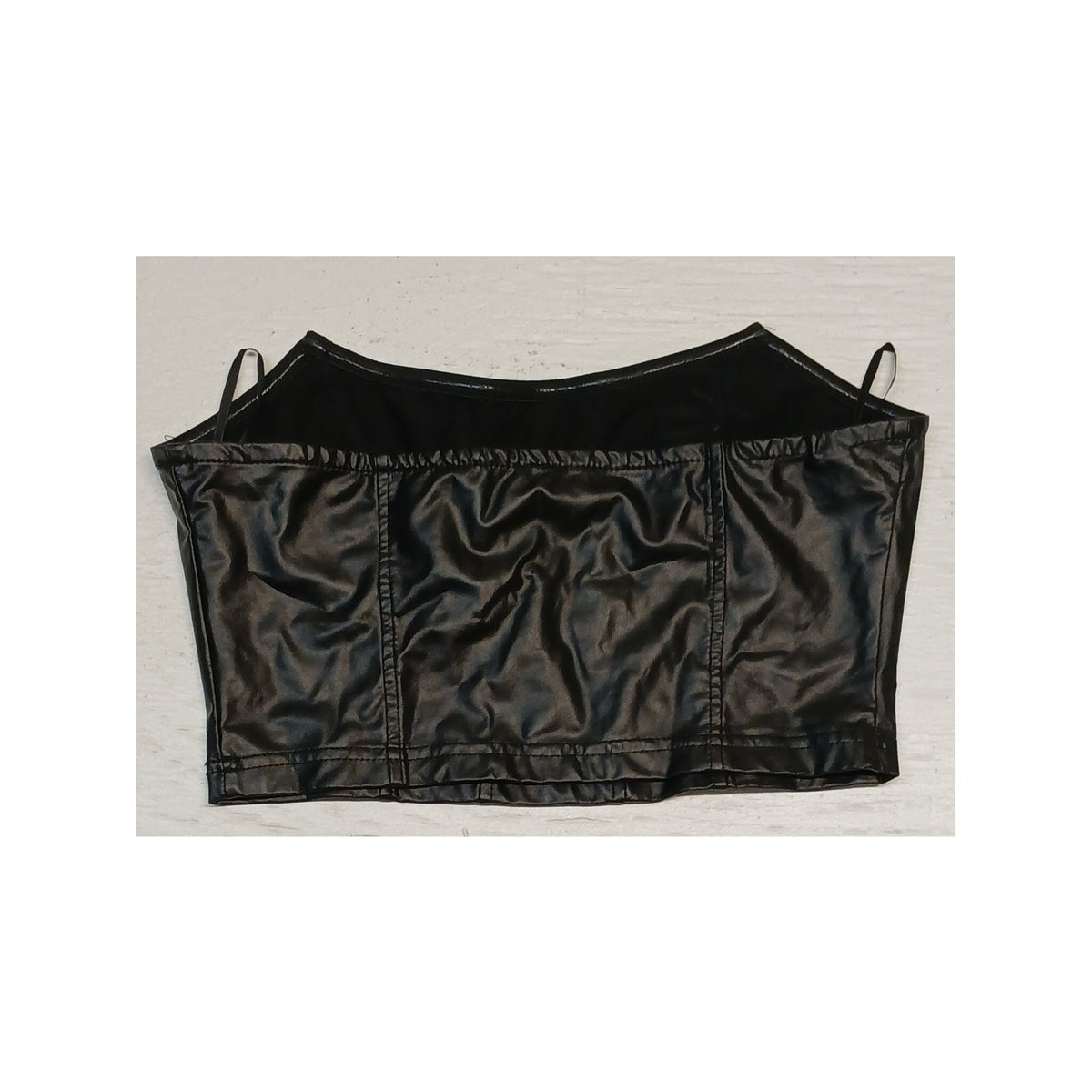 SHEIN (Small) Black Faux Leather Strapless Crop Top