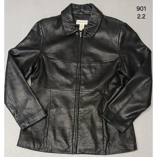 Merona (Medium) Women's Black Genuine Leather Zip Jacket