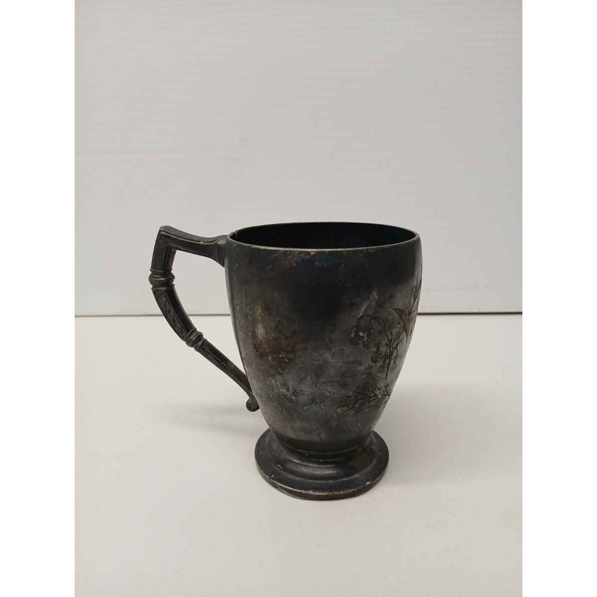Simpson Hall Miller & Co. Treble Plate Antique Cup with Floral Engraved Design