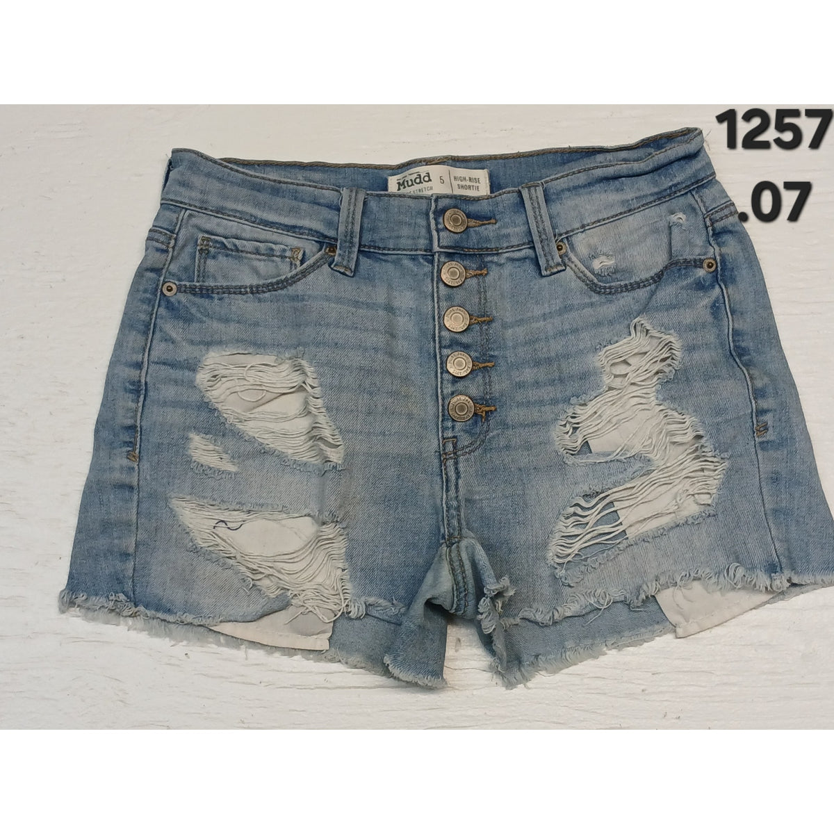 Mudd (5) Flex Stretch High Rise Shortie Light Denim Shorts