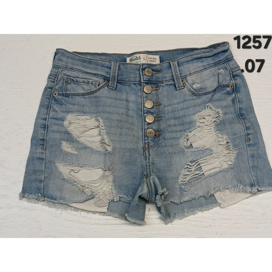 Mudd (5) Flex Stretch High Rise Shortie Light Denim Shorts