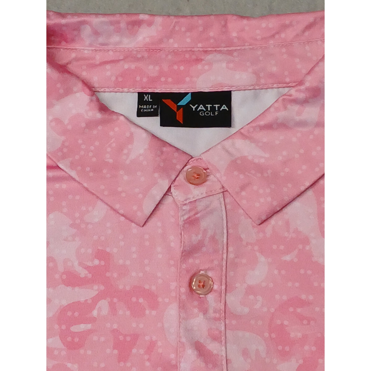 Yatta Golf (XL) Pink Short Sleeve Silk Button Polo Shirt