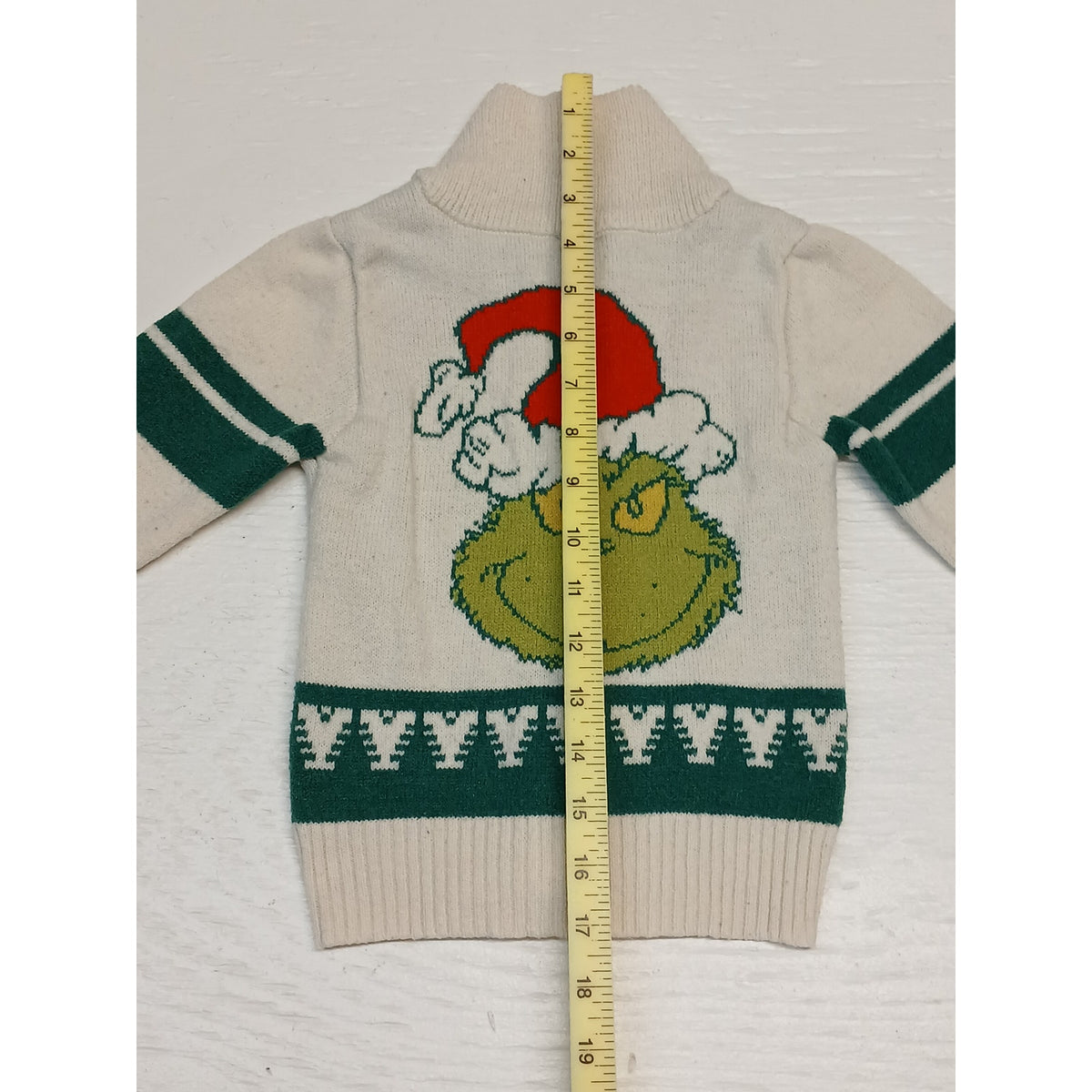 Grinch (2T) Cream High Neck Full Zip Knitted Holiday Jacket