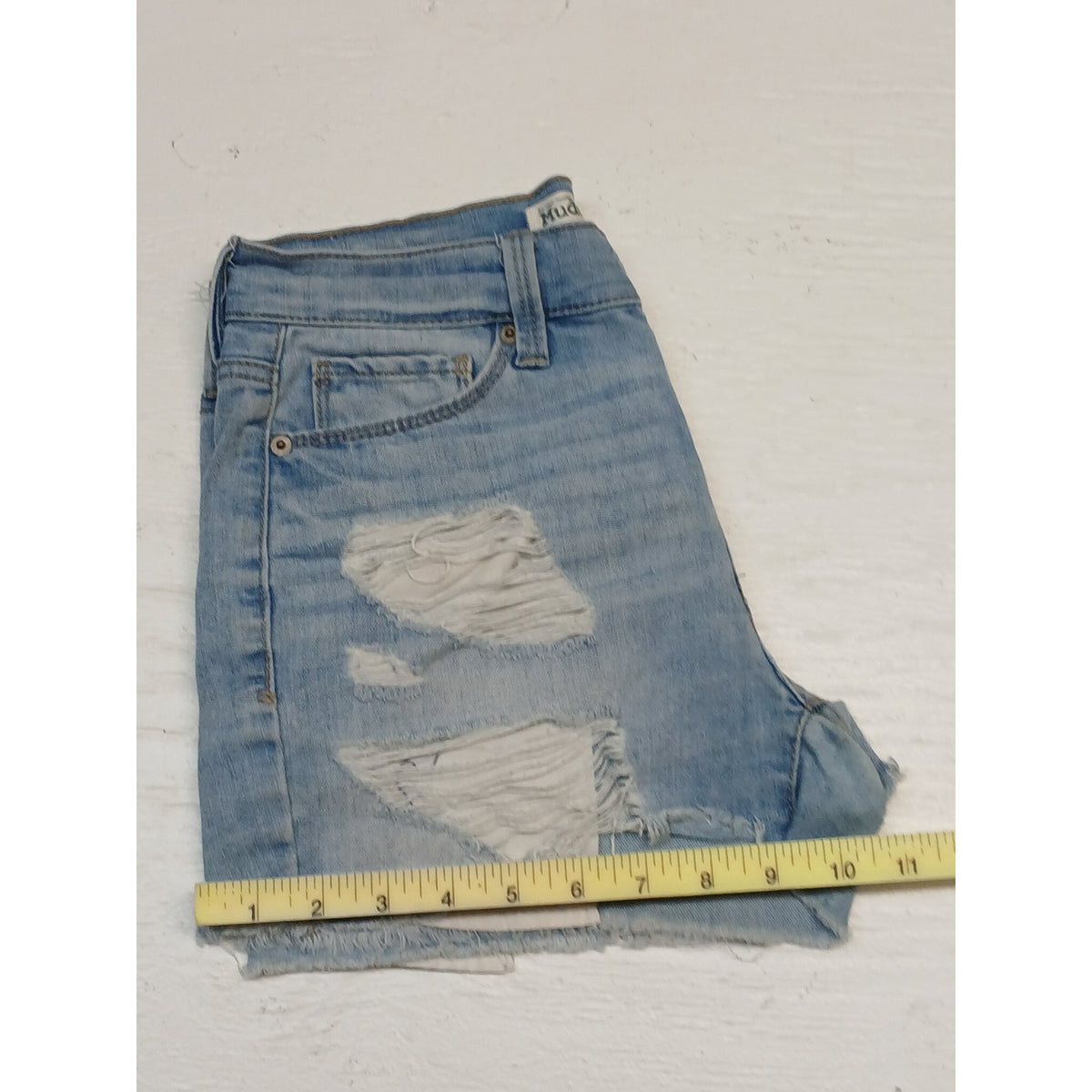 Mudd (5) Flex Stretch High Rise Shortie Light Denim Shorts