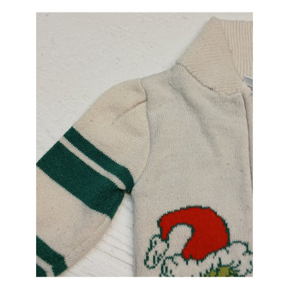 Grinch (2T) Cream High Neck Full Zip Knitted Holiday Jacket