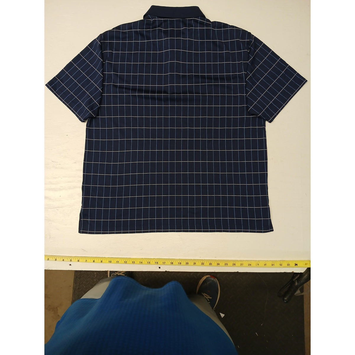 Roundtree & Yorke (2XL) Blue Plaid Button Short Sleeve Polo
