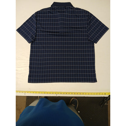 Roundtree & Yorke (2XL) Blue Plaid Button Short Sleeve Polo