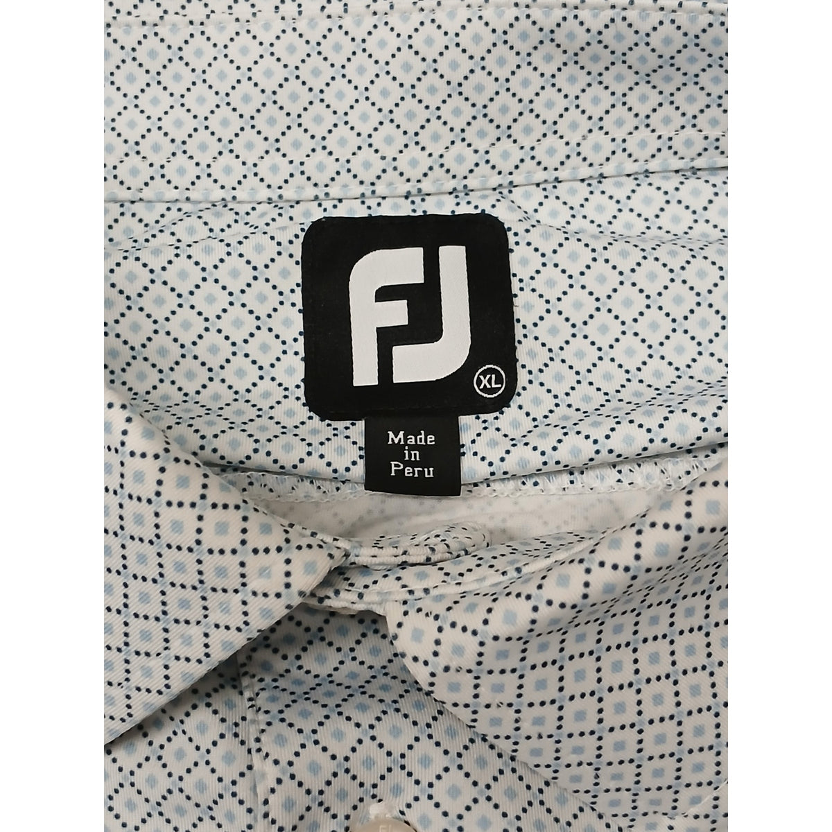 Foot Joy (XL) White Diamond Plaid Button Polo Collar Shirt