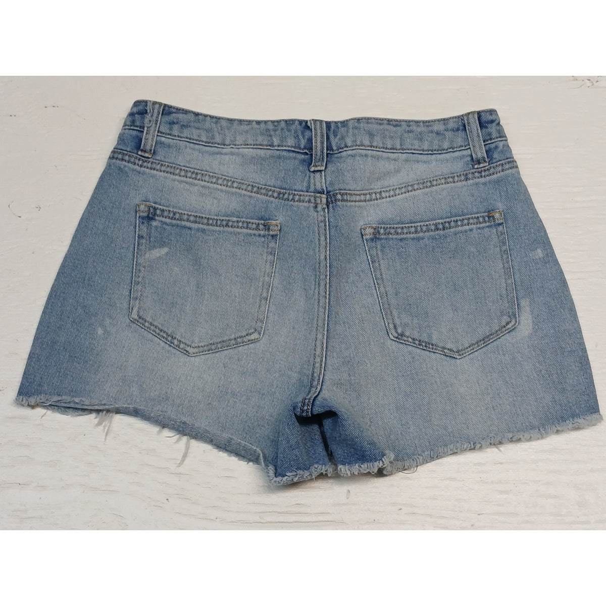 Time & Tru (6) High Rise Distressed Blue Denim Shorts