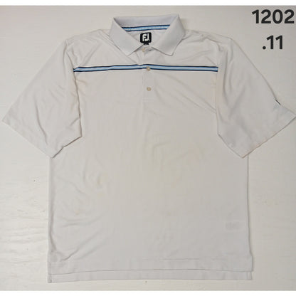 Foot Joy (XL) White Blue Stripe Short Sleeve Golf Polo Shirt