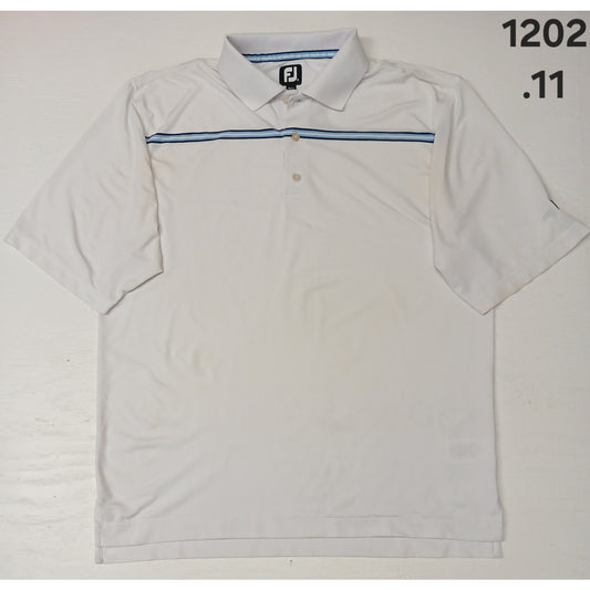 Foot Joy (XL) White Blue Stripe Short Sleeve Golf Polo Shirt