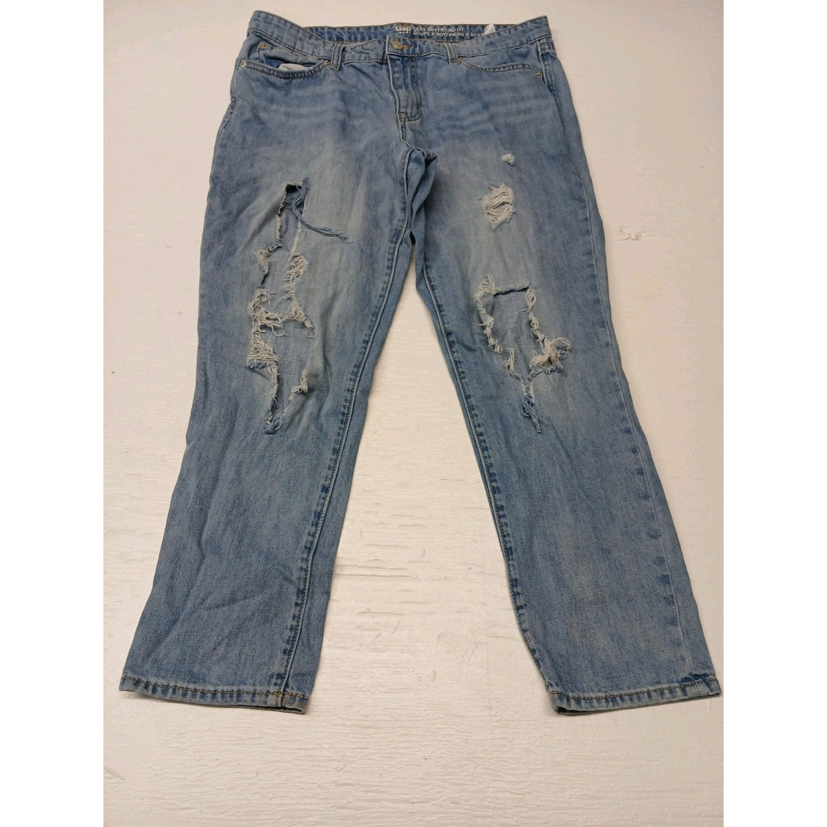 Gap Sexy Boyfriend (10) Relaxed Fit Ripped Blue Denim Jeans
