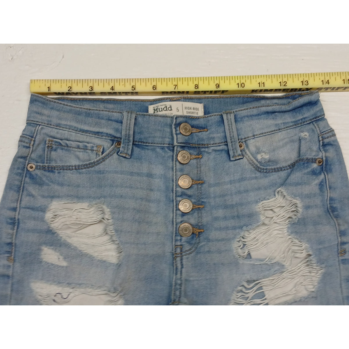 Mudd (5) Flex Stretch High Rise Shortie Light Denim Shorts