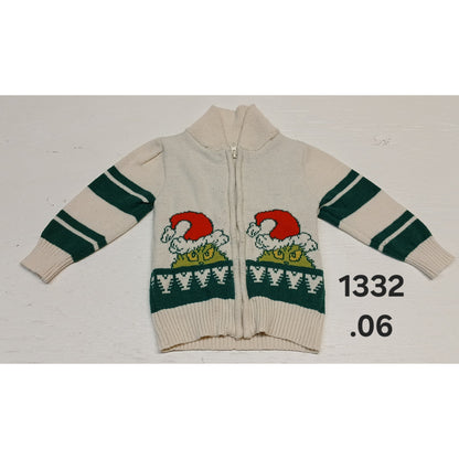 Grinch (2T) Cream High Neck Full Zip Knitted Holiday Jacket