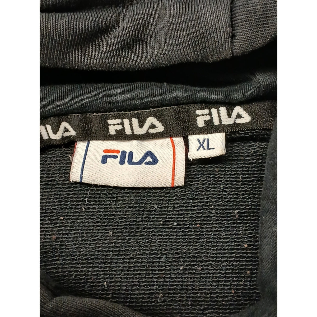 FILA (XL) Men's Black Vintage Slit Pocket Pullover Hoodie