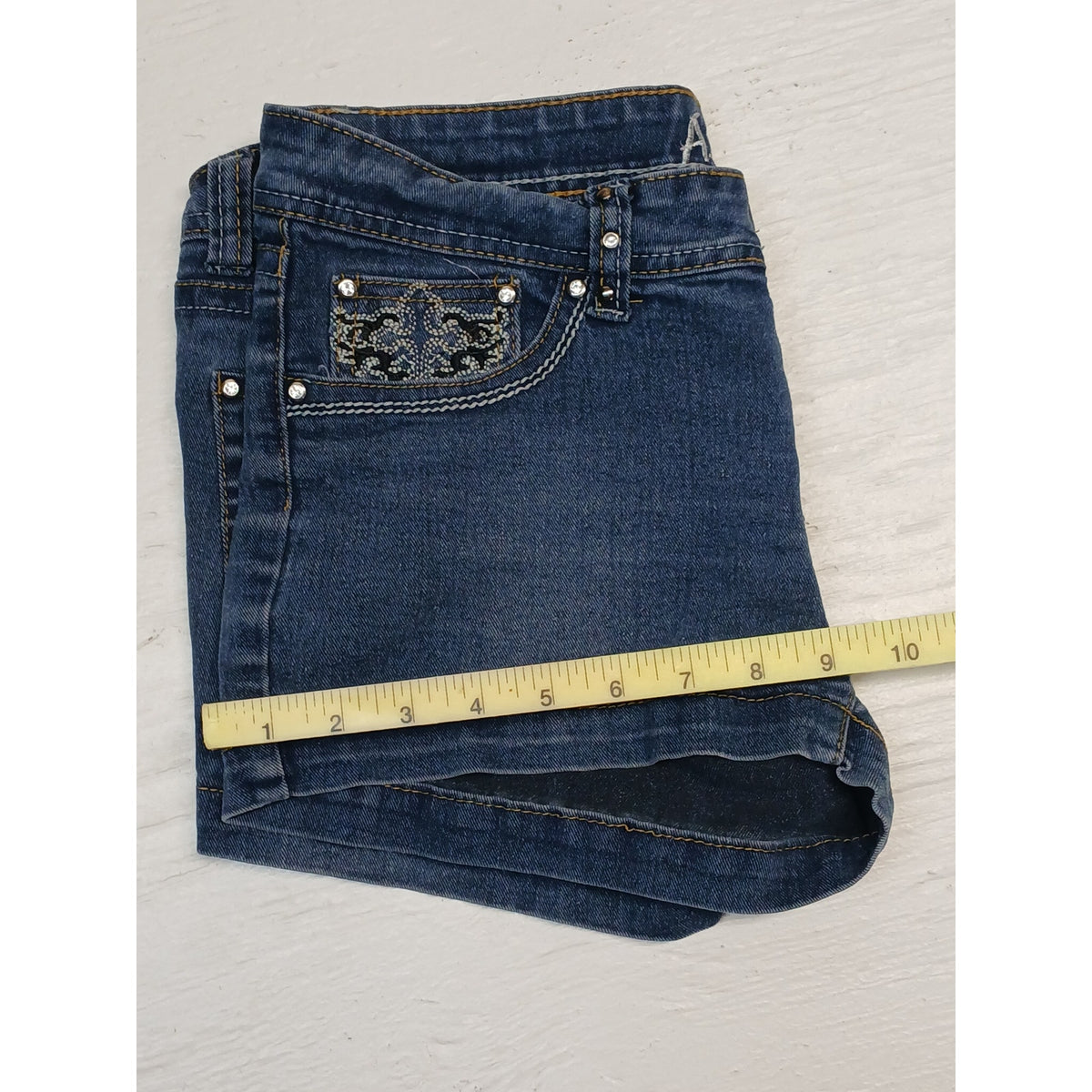 Arco Iris (11) Rhinestone Festival Blue Denim Chino Shorts