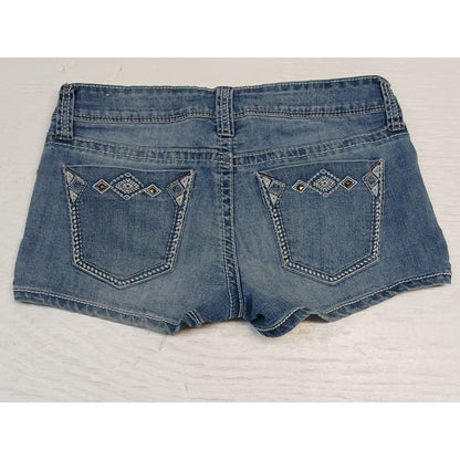 Truth Be Told (7) Honest Low Rise Blue Denim Chino Shorts