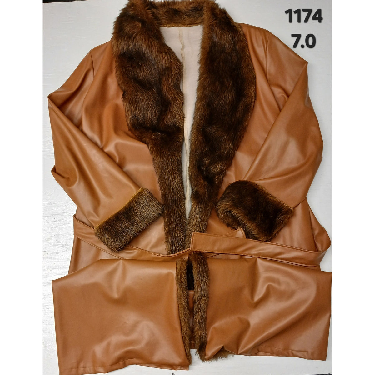 Halloween Brown Full Faux Leather Knee Length Pimp Suit