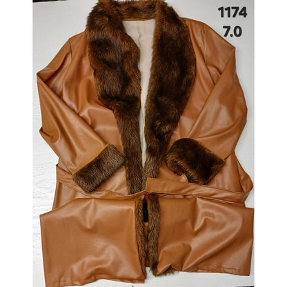 Halloween Brown Full Faux Leather Knee Length Pimp Suit