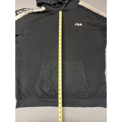 FILA (XL) Men's Black Vintage Slit Pocket Pullover Hoodie