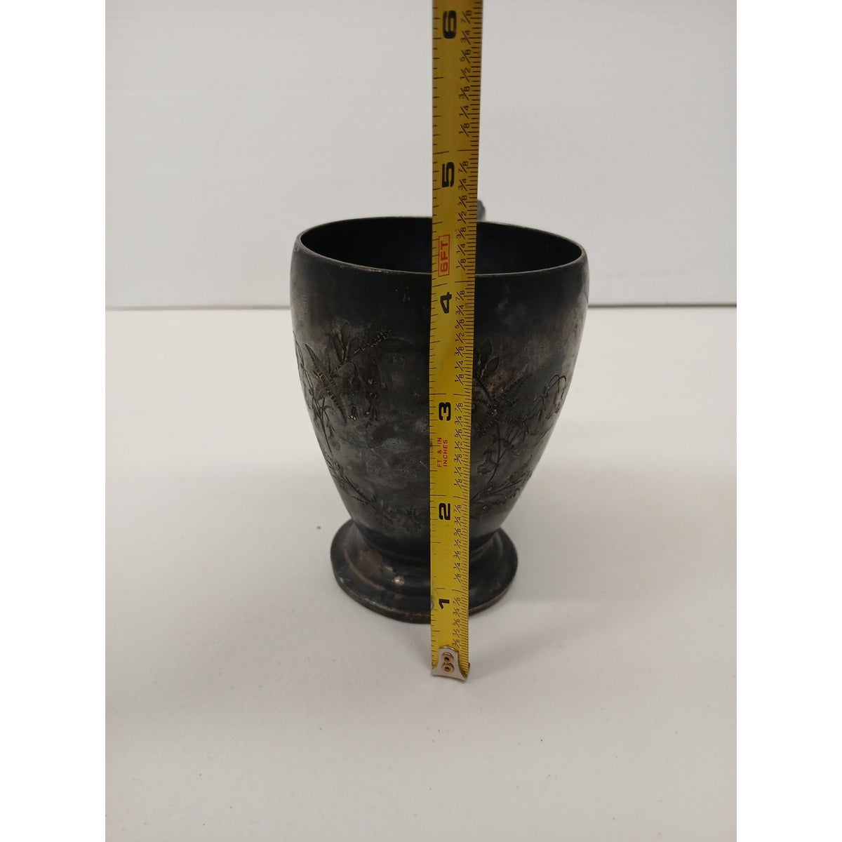 Simpson Hall Miller & Co. Treble Plate Antique Cup with Floral Engraved Design