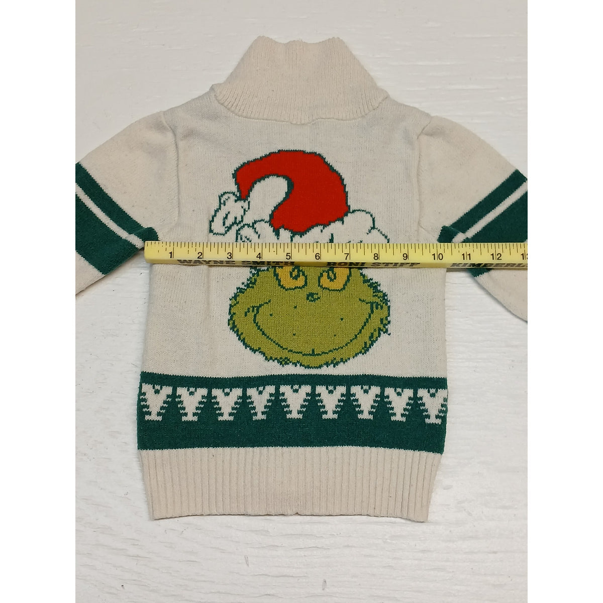 Grinch (2T) Cream High Neck Full Zip Knitted Holiday Jacket