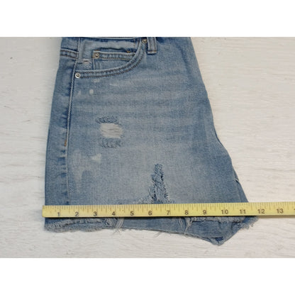 Time & Tru (6) High Rise Distressed Blue Denim Shorts