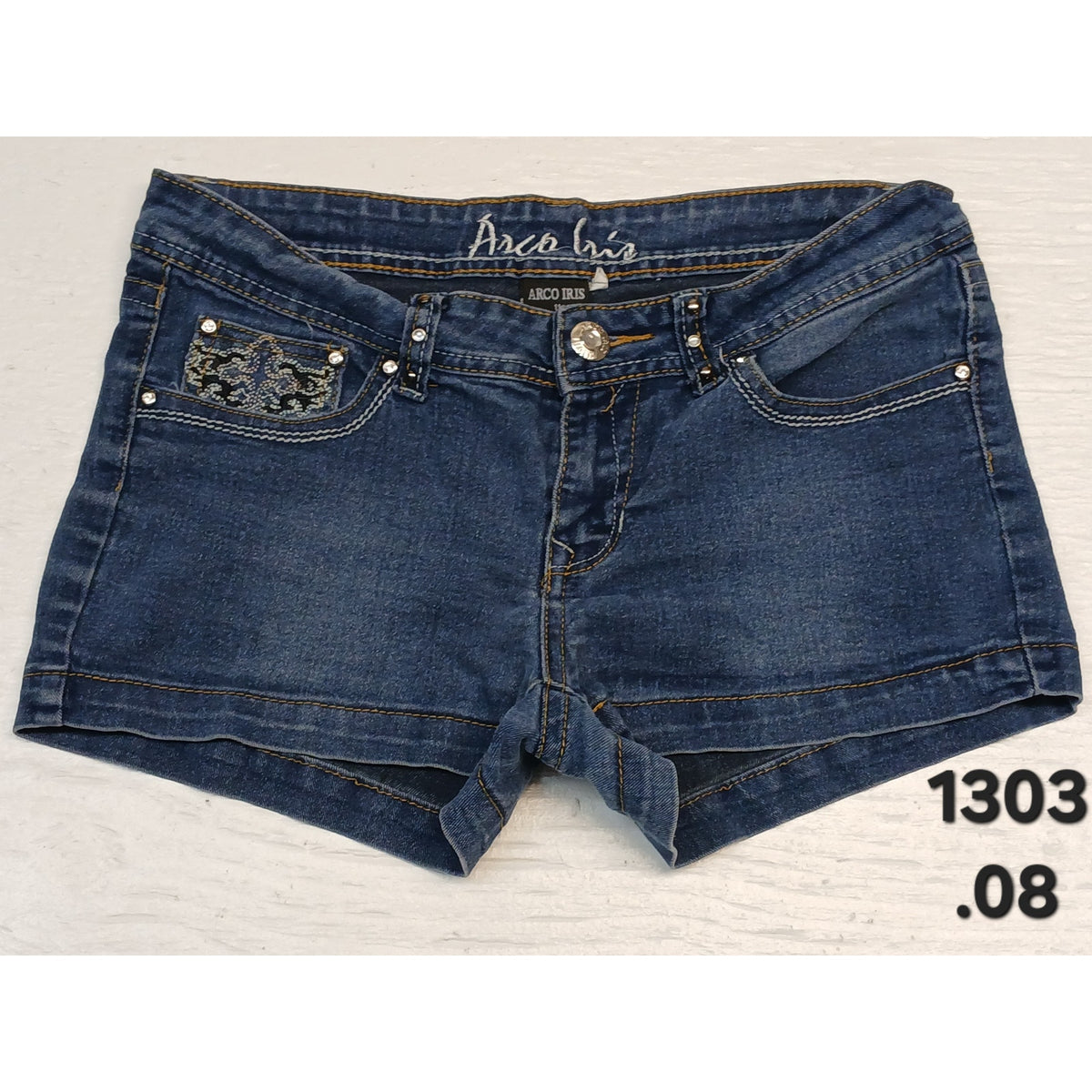 Arco Iris (11) Rhinestone Festival Blue Denim Chino Shorts