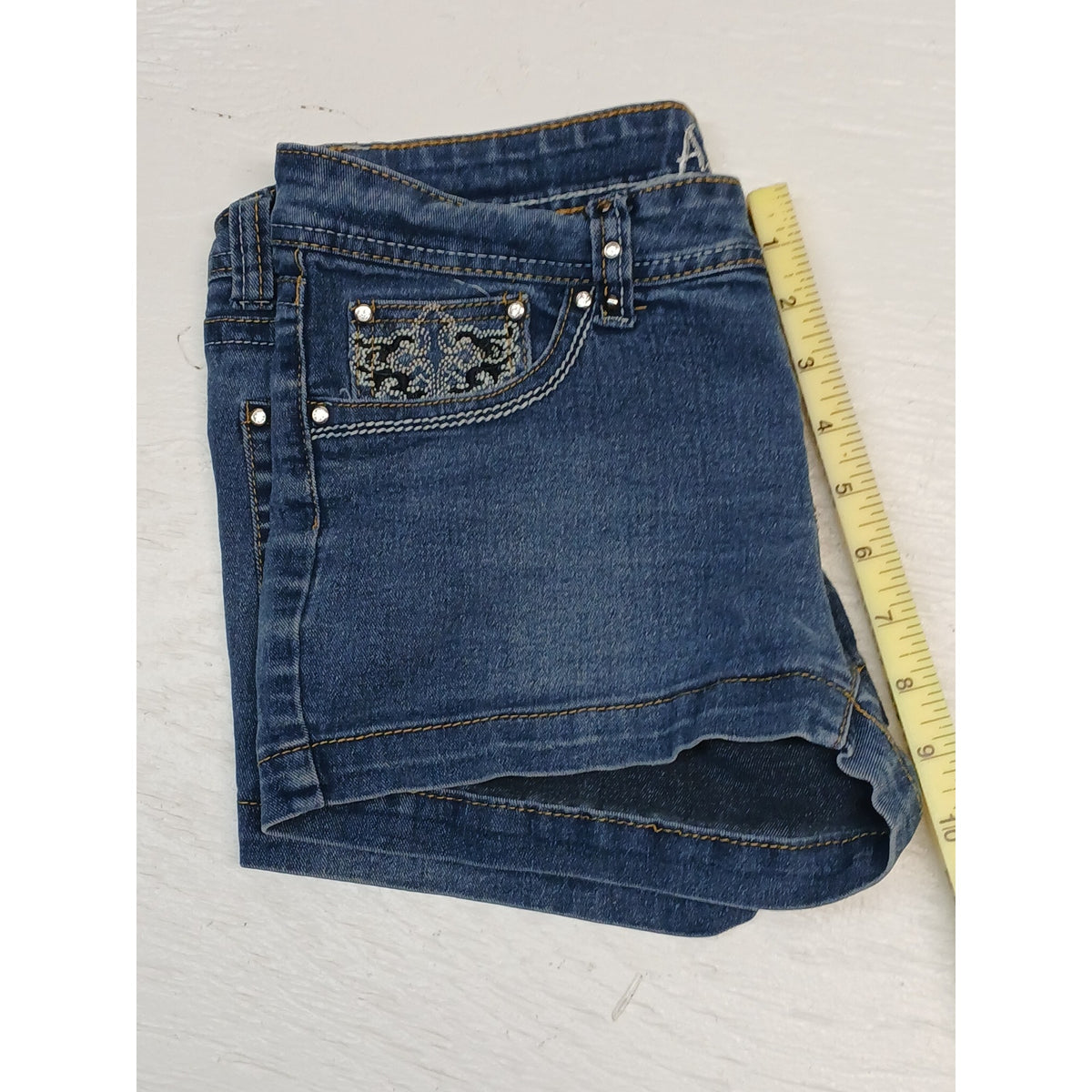 Arco Iris (11) Rhinestone Festival Blue Denim Chino Shorts