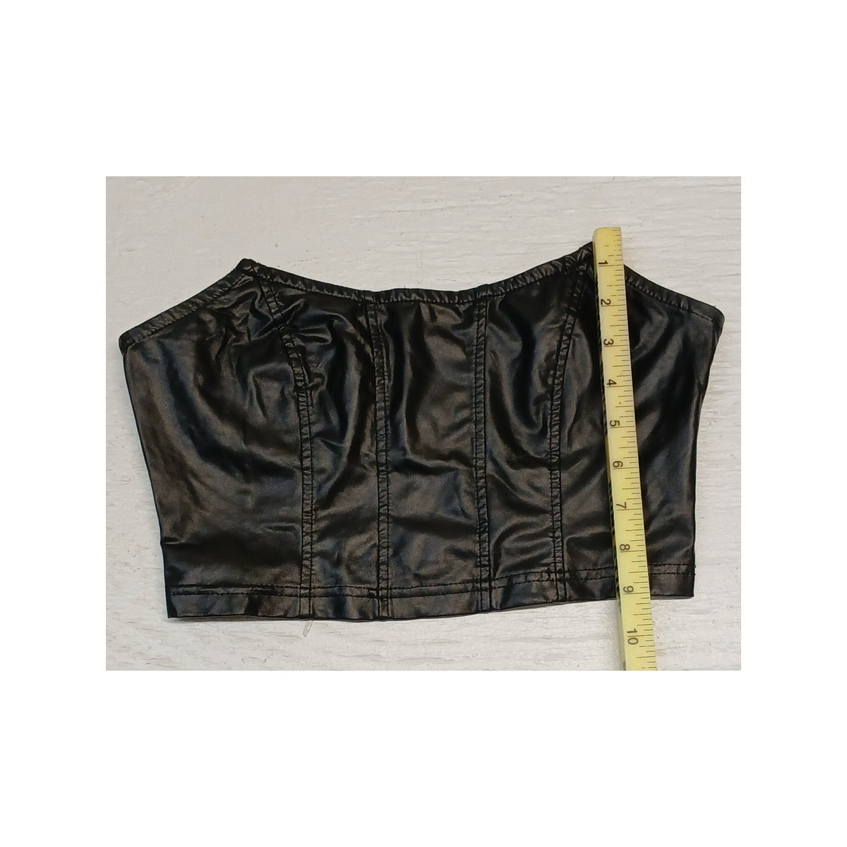 SHEIN (Small) Black Faux Leather Strapless Crop Top