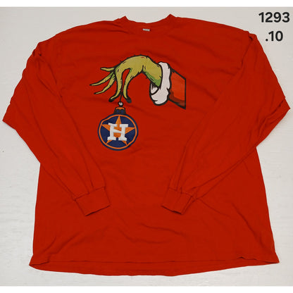 Gildan (XL) Red Grinch/Houston Astros Long Sleeve Shirt