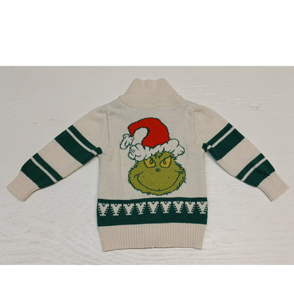 Grinch (2T) Cream High Neck Full Zip Knitted Holiday Jacket