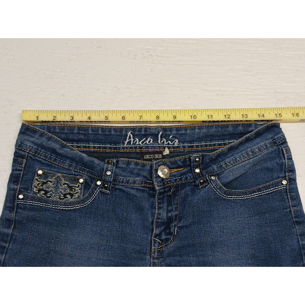 Arco Iris (11) Rhinestone Festival Blue Denim Chino Shorts