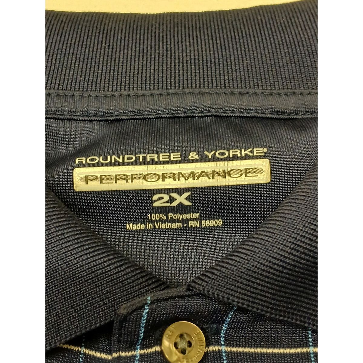 Roundtree & Yorke (2XL) Blue Plaid Button Short Sleeve Polo