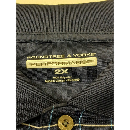 Roundtree & Yorke (2XL) Blue Plaid Button Short Sleeve Polo