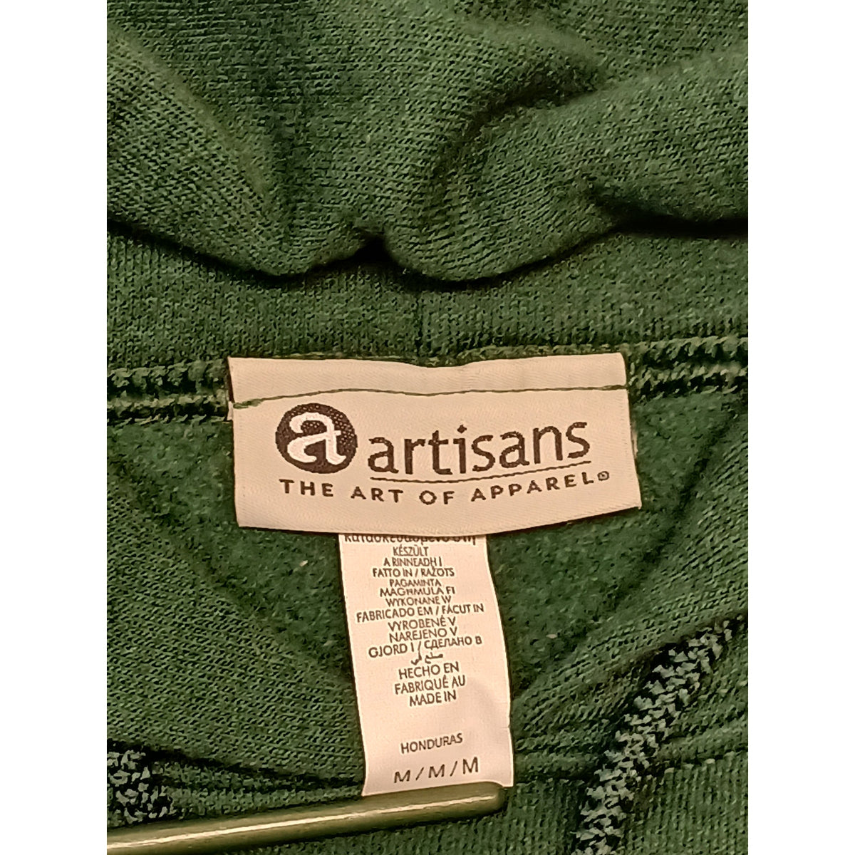 Artisan (Medium) Green Stitched Pouch Pocket Pullover Hoodie