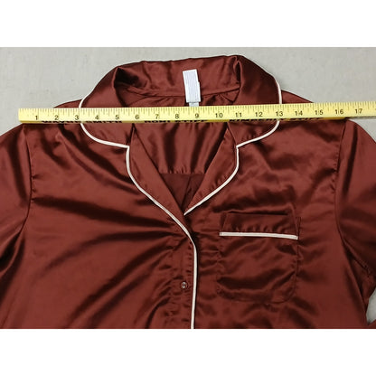 Stars Above (Small) Maroon Silk Notch Collar Button PJ's