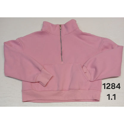 EFan (Medium) Pink 1/4 Zip Cropped Pullover Sweatshirt