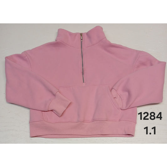 EFan (Medium) Pink 1/4 Zip Cropped Pullover Sweatshirt
