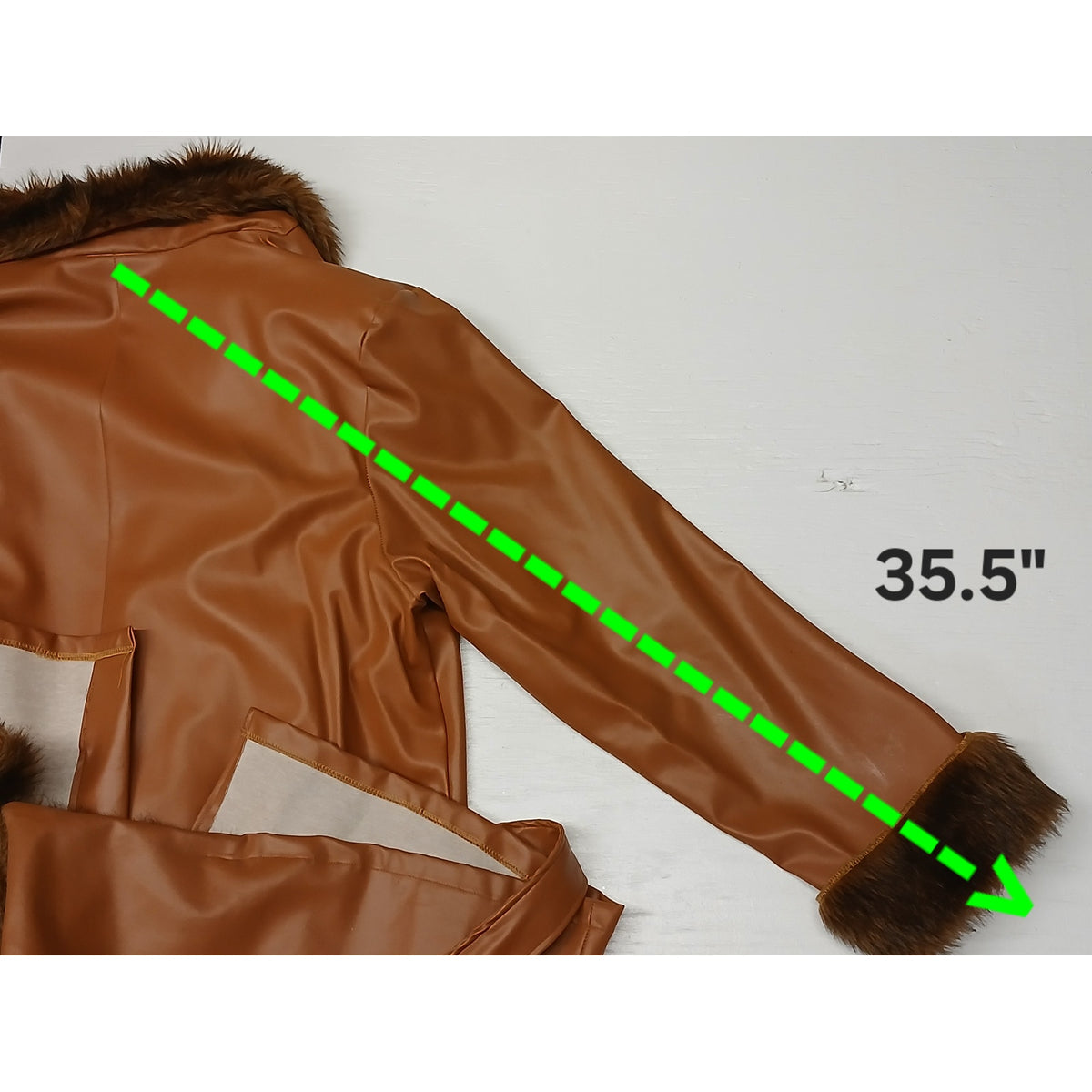 Halloween Brown Full Faux Leather Knee Length Pimp Suit