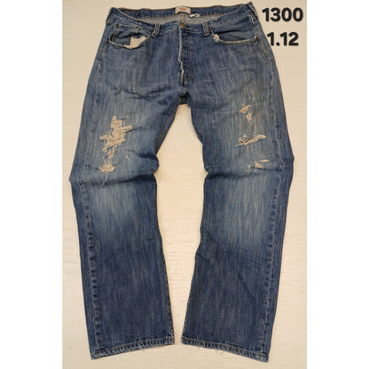 Levi's 501 (36x31) Straight Leg Relaxed Fit Distressed Denim Jeans