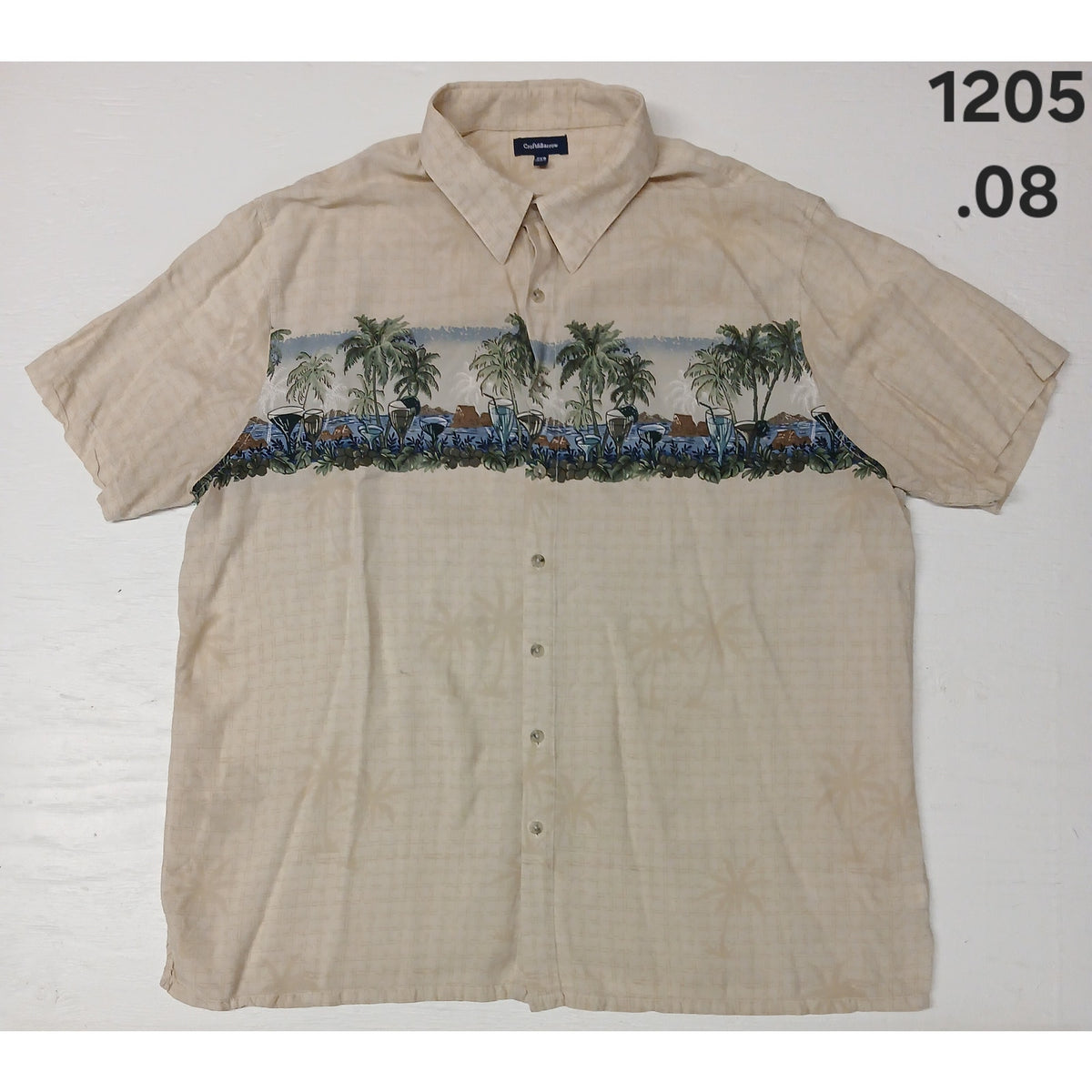 Croft & Barrow (2XB) Beige Palm Tree Big & Tall Button Shirt