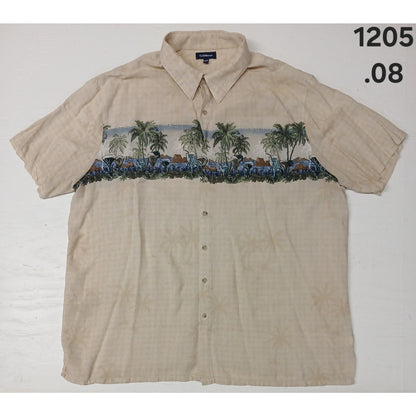 Croft & Barrow (2XB) Beige Palm Tree Big & Tall Button Shirt