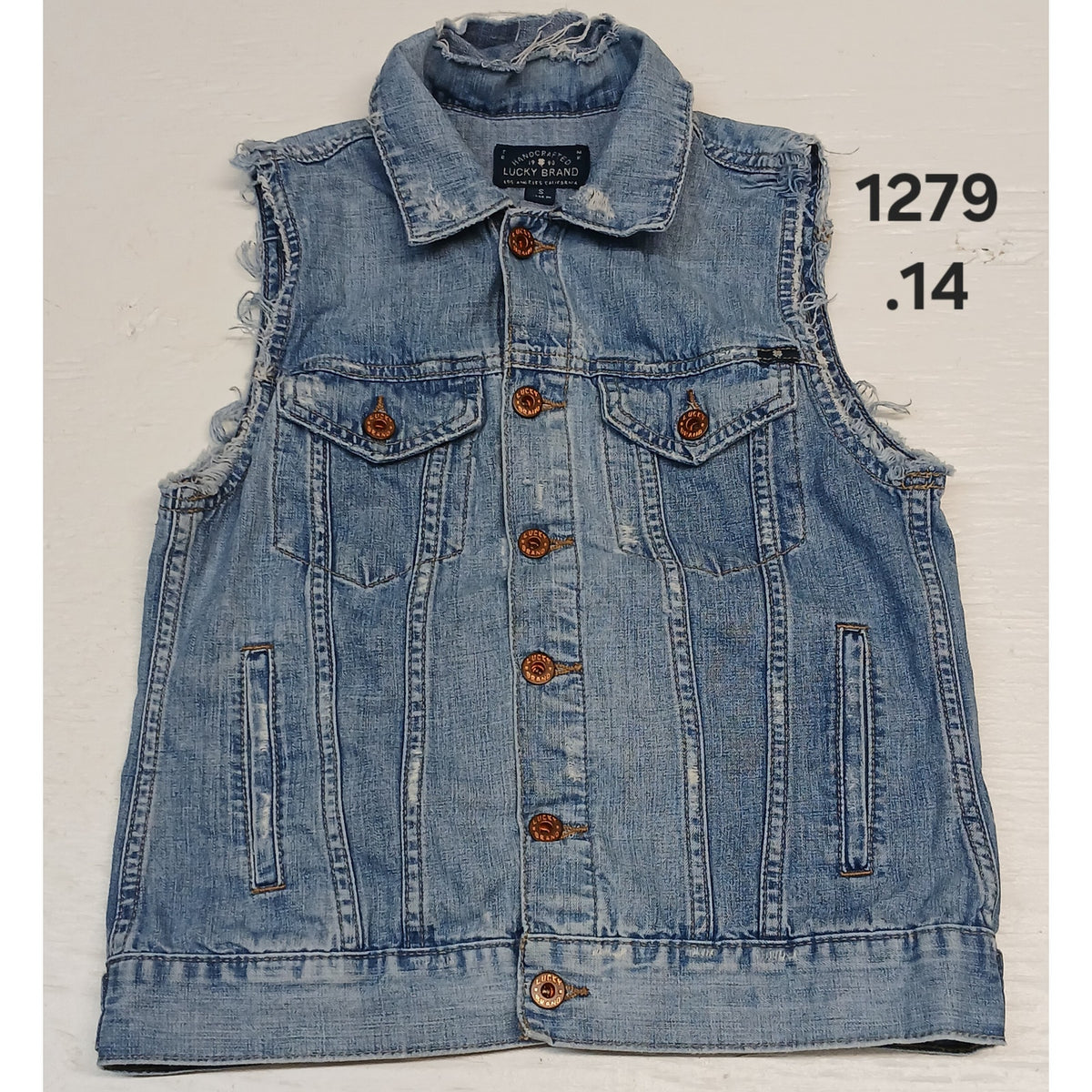 Lucky Brand (Small) Vintage Tomboy Trucker Light Denim Vest