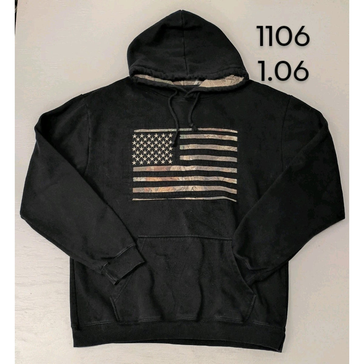 Buck Wear (XL) Black Camo American Flag Pullover Hoodie