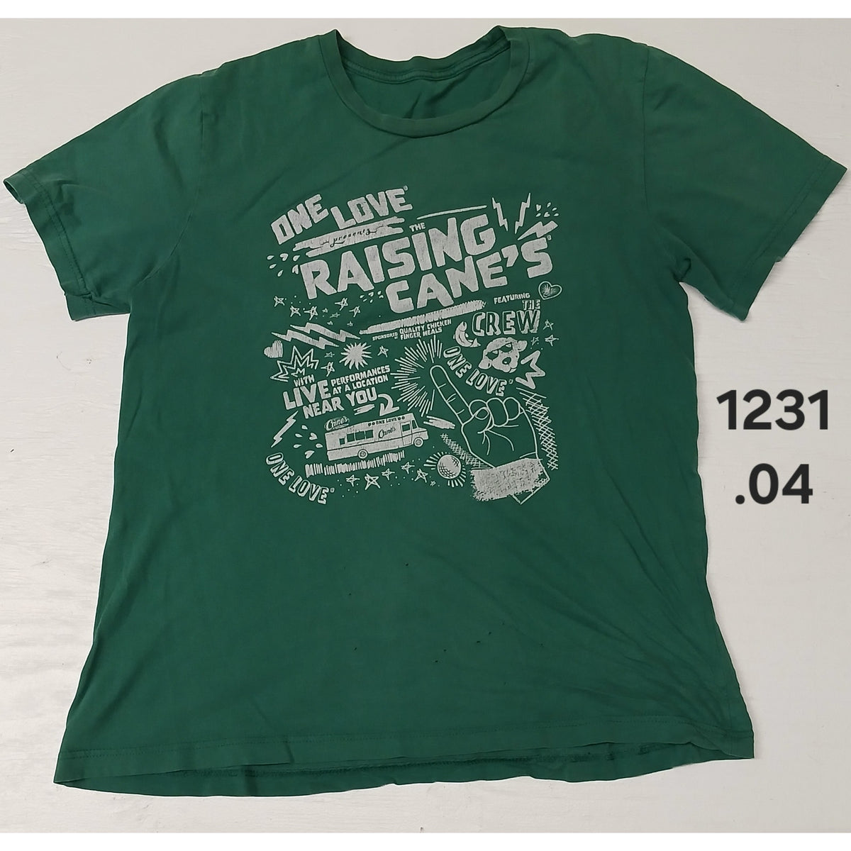 Raisin Canes (M) Green Distressed Crew Neck Short Sleeve Tee