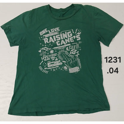 Raisin Canes (M) Green Distressed Crew Neck Short Sleeve Tee