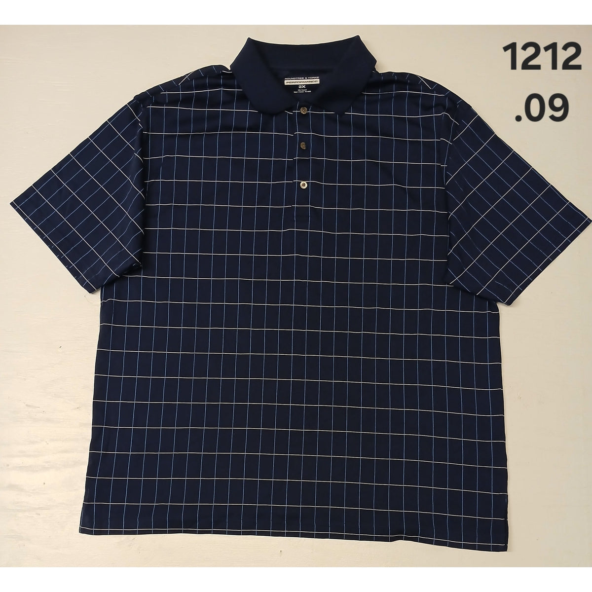 Roundtree & Yorke (2XL) Blue Plaid Button Short Sleeve Polo