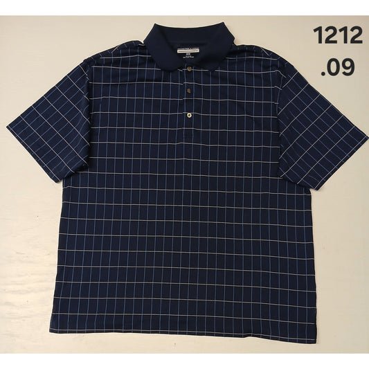 Roundtree & Yorke (2XL) Blue Plaid Button Short Sleeve Polo
