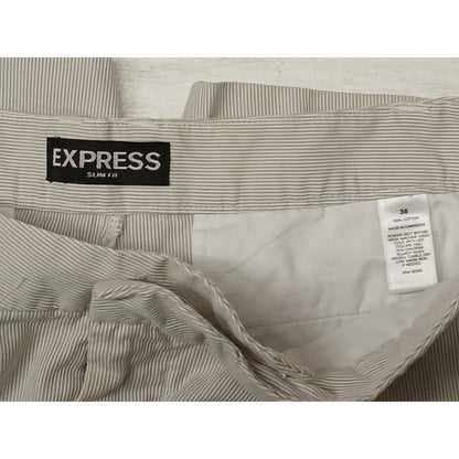 Express (36) Beige Slim Fit Pin Stripe Chino Dress Shorts